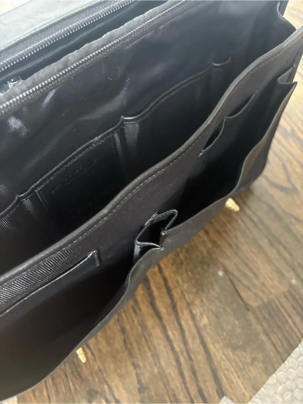 Classic Black Leather Briefcase with Gold Hardware- COACH